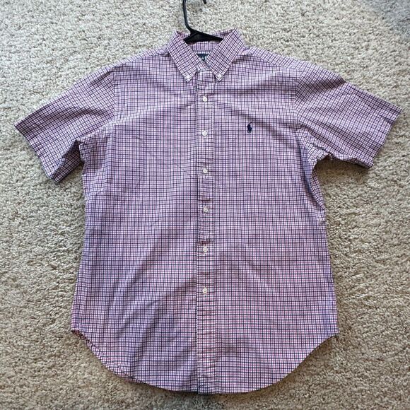 Ralph Lauren Short Sleeve Blue Plaid Men's Medium Button Up Shirt - Picture 2 of 7